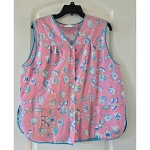 Artistic Creation Vintage Pink Floral Cobbler Apron Smock Snap Front Large 54700
